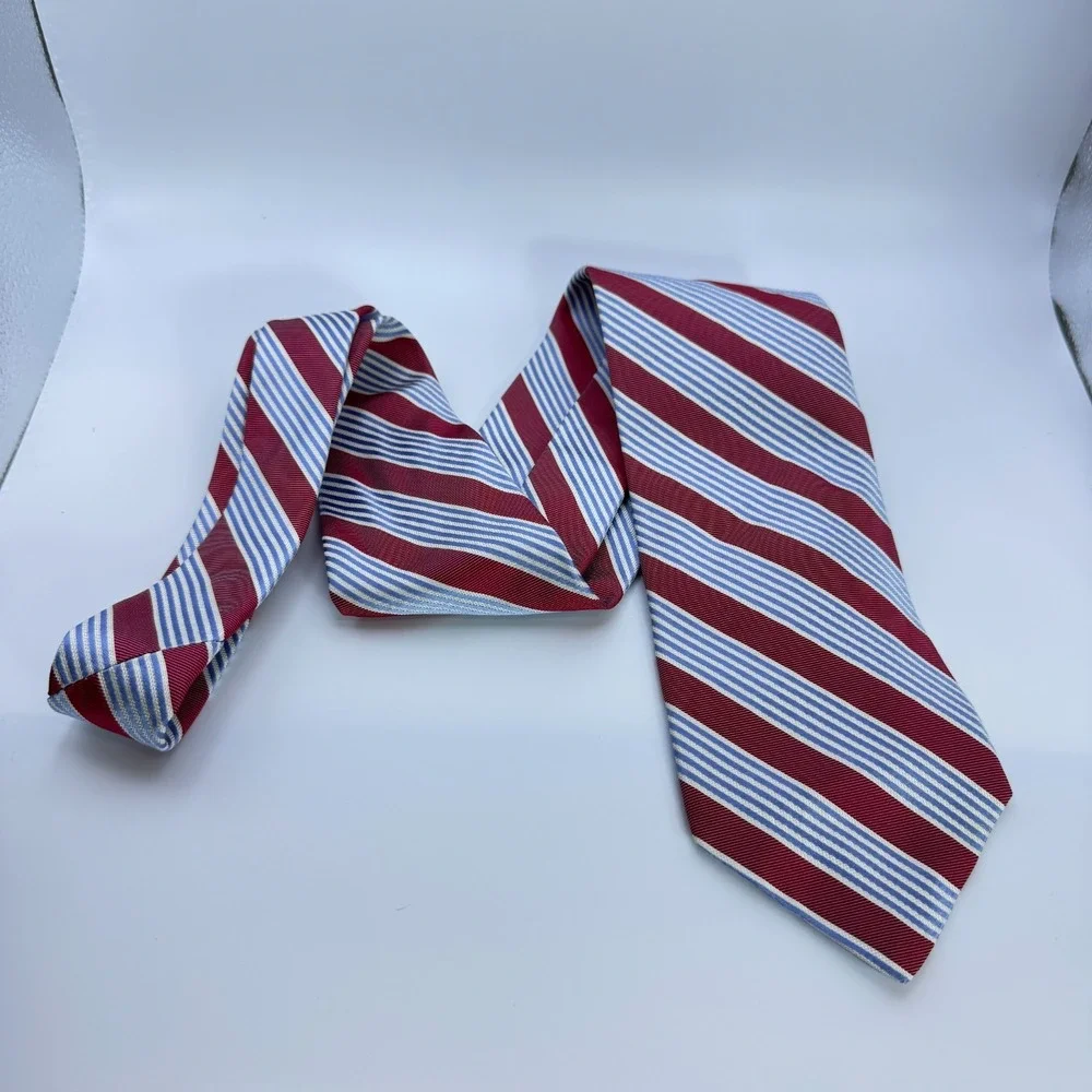 Daniel Cremieux Silk Tie 3.5″ ×‎ 60 3/4″ Vintage Red Blue White Stripe Made USA